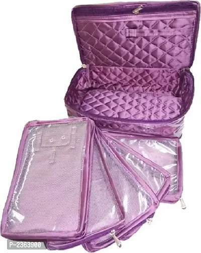 Satin 5 Slots Necklace Pouches Bag Jewellery Vanity Box (Purple)