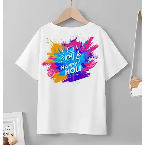 Holi Printed White Color T-shirt For Girls And Boys