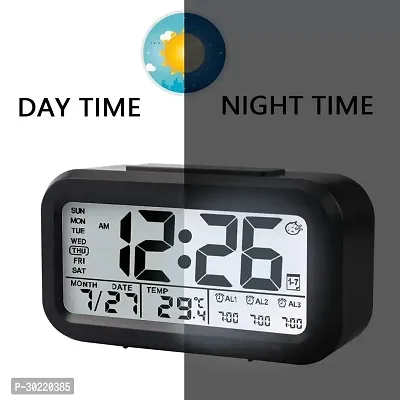 CARTIVA Digital Alarm Clock,Battery Operated Small Desk Clocks,with Date, Indoor Temperature,Smart Night Light,LCD Clock for Bedroom Home Office-thumb0