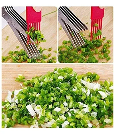 AASTIK 5 Layers Scissors Cut Herb Spices Cooking Tools Vegetable Cutter Multi-Functional Stainless Steel Kitchen Knives 5 Layers Scissors Cut Herb Spices Cooking Tools Cleaning Brush