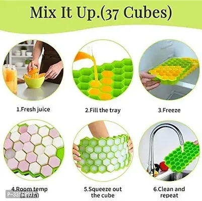 Ice Cube Tray with Silicon Ice Mold Trays Flexible Silicone Honeycomb Shape 37 Cavity Ice Cube Tray with Lid Mould Ice Trays Reusable Multicolor (Pack of 3)-thumb4