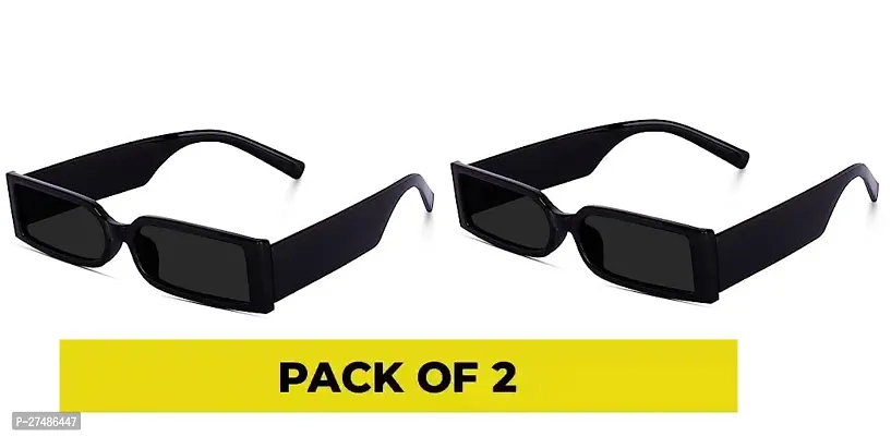 Stylish Black Plastic Rectangle Sunglasses For Men Pack Of 2-thumb0