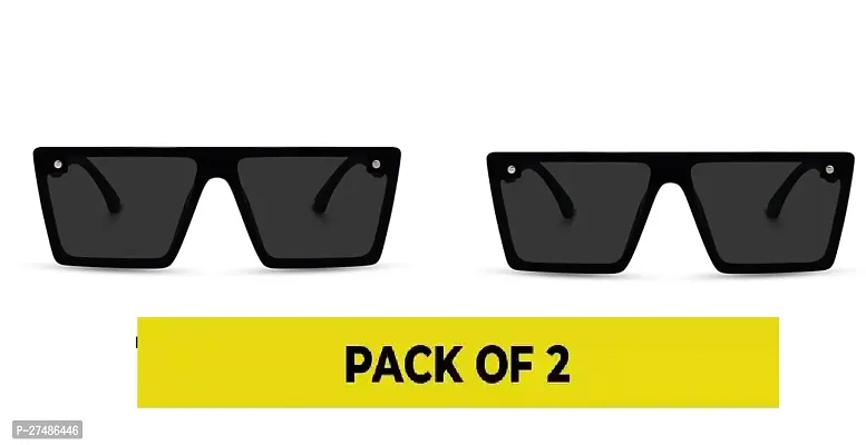 Stylish Black Plastic Square Sunglasses For Men Pack Of 2