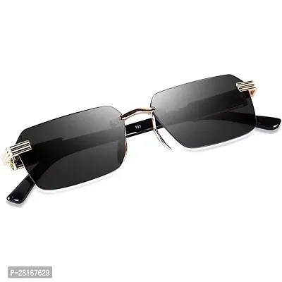 Rimless Sunglasses For Men Women (Black Gold)