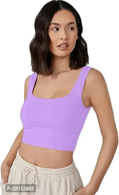 Stylish Purple Cotton Solid Sleeveless Crop Top For Women-thumb0