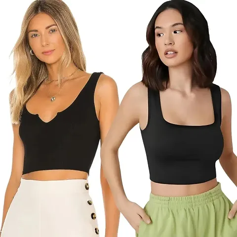 Stylish Solid Sleeveless Crop Top For Women Pack Of 2