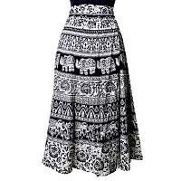 Stylish Cotton Black A-Line Wrap Around Rajasthani Animal Print Skirt-thumb1