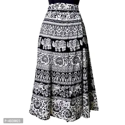 Stylish Cotton Black A-Line Wrap Around Rajasthani Animal Print Skirt-thumb2