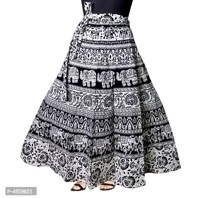 Stylish Cotton Black A-Line Wrap Around Rajasthani Animal Print Skirt