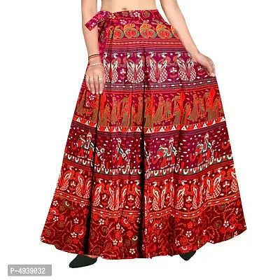 Stylish Flower Printed Wrap Around Red Skirt-thumb0