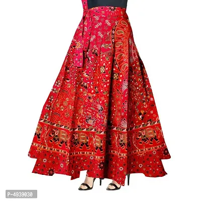 Stylish Flower Printed Wrap Around Red Skirt