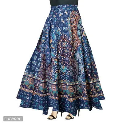 Stylish Flower Printed Wrap Around Blue Skirt-thumb0