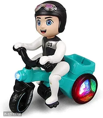 Light and Sound Musical Stunt Bike Tricycle Bump Go Scooter Toy - 4D Flashing Effects Music Stunt Motorcycle Lights, 360 Rotation Movement for 3+Year Kids Boys  Girls-thumb0