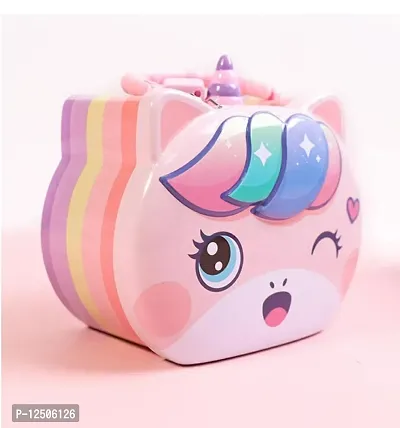 Cute Cartoon Unicorn Printed Metal Coin Bank Piggy Bank for Kids with Lock and Key-thumb0