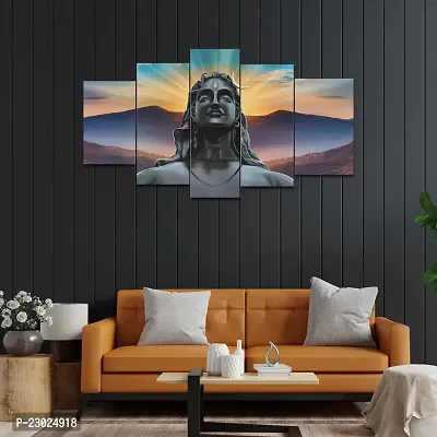 Wall Painting for Living Room Set of 5 | Adiyogi Painting for Wall Decoration | 3D Wall Scenery for Living Room | Ganpati Decoration Items for Home | Adiyogi Painting (75x43 Cm) Multicolor Frames