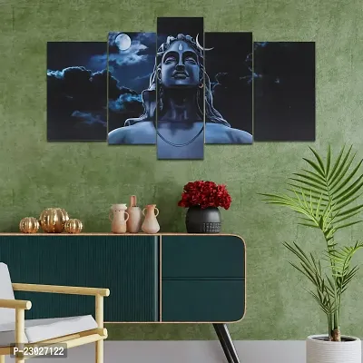 Wall Painting for Living Room Set of 5 | Adiyogi Painting for Wall Decoration | 3D Wall Scenery for Living Room | Ganpati Decoration Items for Home | Adiyogi Painting (75x43 Cm) Multicolor Frames