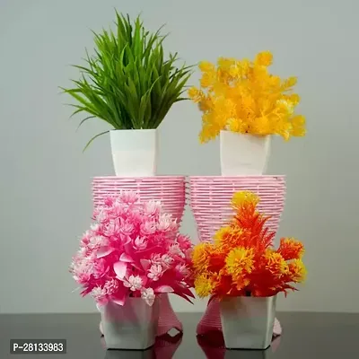 Artificial Flower Potted Plants for Decoration Purposes Multicolor Artificial Flower with Pot Pack of 4-thumb0