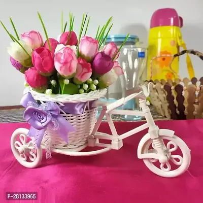 Decorative Flower Vase Cycle Shape or Rickshaw with Rose Bunches for Living Room Bedroom Drawing Room Table-thumb0