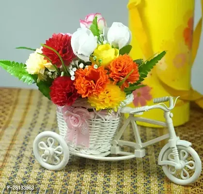 Decorative Flower Vase Cycle Shape or Rickshaw with Rose Bunches for Living Room Bedroom Drawing Room Table-thumb0