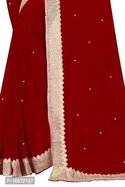 Tattou ARCHI FASHION Women's Pure Georgette Moti Work Saree with Unstitched Blouse Piece (MAROON-thumb3