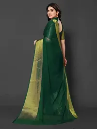 Tattou ARCHI FASHION Women's chiffon Solid Saree with Unstitched Blouse Piece (Green)-thumb1