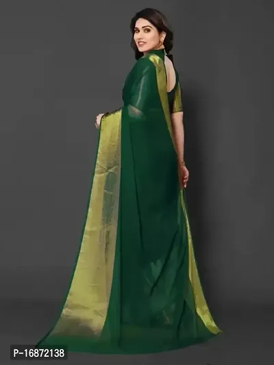 Tattou ARCHI FASHION Women's chiffon Solid Saree with Unstitched Blouse Piece (Green)-thumb2