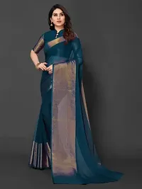 Tattou ARCHI FASHION Women's chiffon Solid Saree with Unstitched Blouse Piece (Kerosine)-thumb3