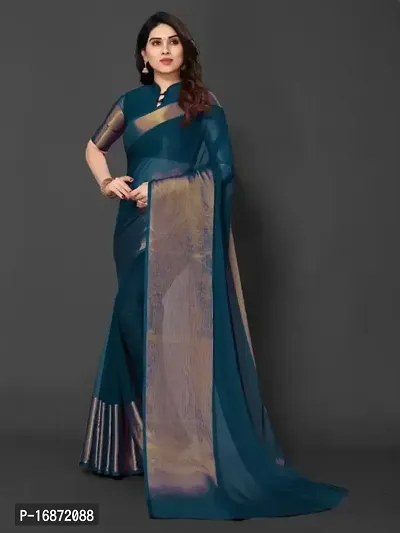 Tattou ARCHI FASHION Women's chiffon Solid Saree with Unstitched Blouse Piece (Kerosine)-thumb4