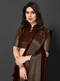 Tattou ARCHI FASHION Women's chiffon Solid Saree with Unstitched Blouse Piece (Brown)-thumb2