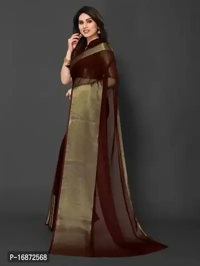 Tattou ARCHI FASHION Women's chiffon Solid Saree with Unstitched Blouse Piece (Brown)-thumb5