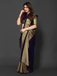 Tattou ARCHI FASHION Women's chiffon Solid Saree with Unstitched Blouse Piece (Nevy Blue)-thumb3