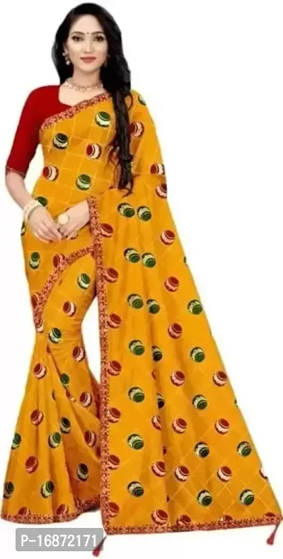 Tattou ARCHI FASHION Women's Pure Georgette Block Prints Saree with Unstitched Blouse Piece (Yellow)-thumb0