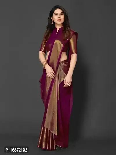 Tattou ARCHI FASHION Women's chiffon Solid Saree with Unstitched Blouse Piece (Purple)-thumb2