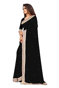 Tattou ARCHI FASHION Women's Pure Georgette Moti Work Saree with Unstitched Blouse Piece (Black-thumb3