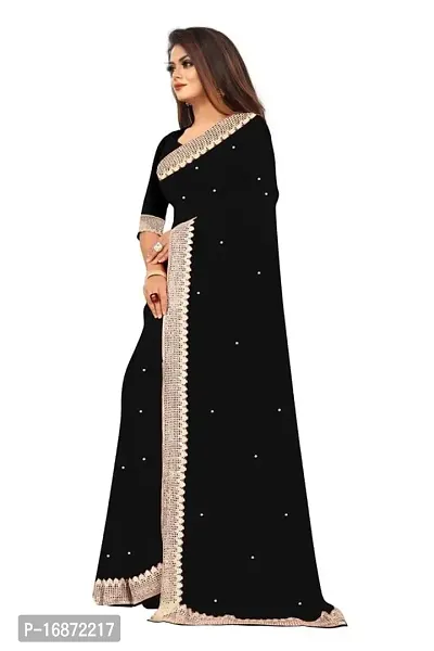 Tattou ARCHI FASHION Women's Pure Georgette Moti Work Saree with Unstitched Blouse Piece (Black-thumb4