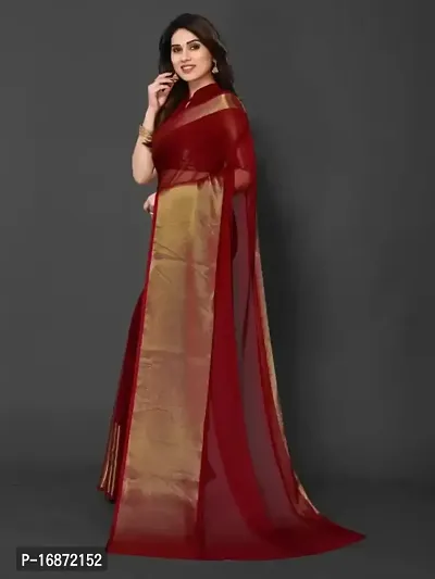 ARCHI FASHION Women's chiffon Solid Saree with Unstitched Blouse Piece (Maroon)-thumb3