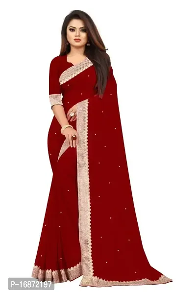 Tattou ARCHI FASHION Women's Pure Georgette Moti Work Saree with Unstitched Blouse Piece (MAROON