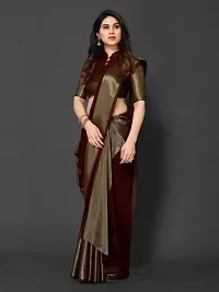 Tattou ARCHI FASHION Women's chiffon Solid Saree with Unstitched Blouse Piece (Brown)-thumb3