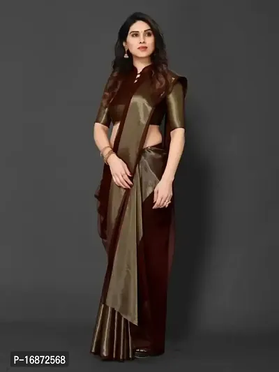 Tattou ARCHI FASHION Women's chiffon Solid Saree with Unstitched Blouse Piece (Brown)-thumb4