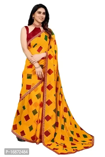 Tattou ARCHI FASHION Women's Pure Georgette Block Prints Saree with Unstitched Blouse Piece (D Yellow)-thumb0