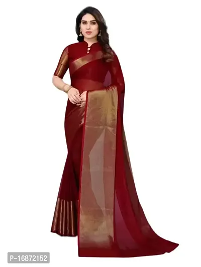 ARCHI FASHION Women's chiffon Solid Saree with Unstitched Blouse Piece (Maroon)-thumb0