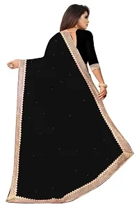 Tattou ARCHI FASHION Women's Pure Georgette Moti Work Saree with Unstitched Blouse Piece (Black-thumb1