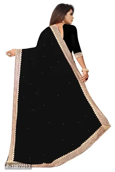 Tattou ARCHI FASHION Women's Pure Georgette Moti Work Saree with Unstitched Blouse Piece (Black-thumb2