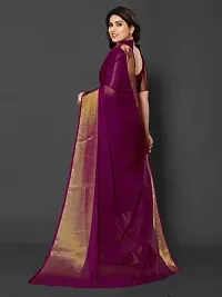 Tattou ARCHI FASHION Women's chiffon Solid Saree with Unstitched Blouse Piece (Purple)-thumb2