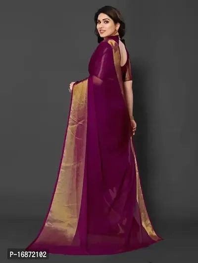 Tattou ARCHI FASHION Women's chiffon Solid Saree with Unstitched Blouse Piece (Purple)-thumb3