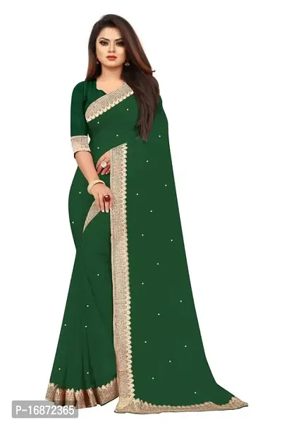 Tattou ARCHI FASHION Women's Pure Georgette Moti Work Saree with Unstitched Blouse Piece (GREEN-thumb0