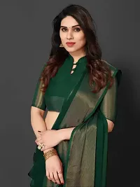 Tattou ARCHI FASHION Women's chiffon Solid Saree with Unstitched Blouse Piece (Green)-thumb3