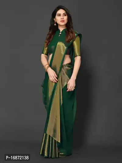 Tattou ARCHI FASHION Women's chiffon Solid Saree with Unstitched Blouse Piece (Green)-thumb3