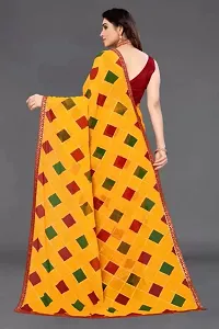 Tattou ARCHI FASHION Women's Pure Georgette Block Prints Saree with Unstitched Blouse Piece (D Yellow)-thumb2