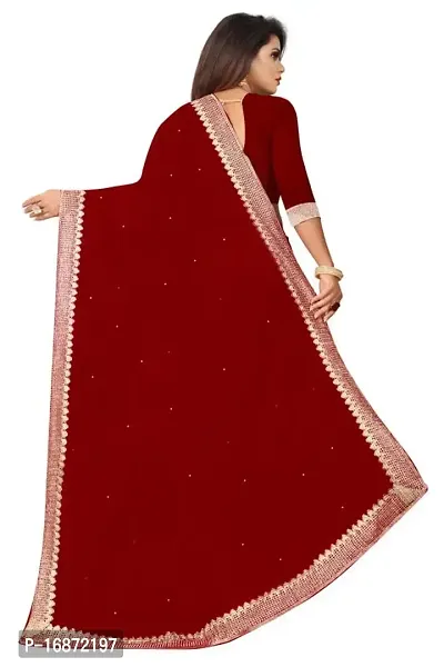 Tattou ARCHI FASHION Women's Pure Georgette Moti Work Saree with Unstitched Blouse Piece (MAROON-thumb2